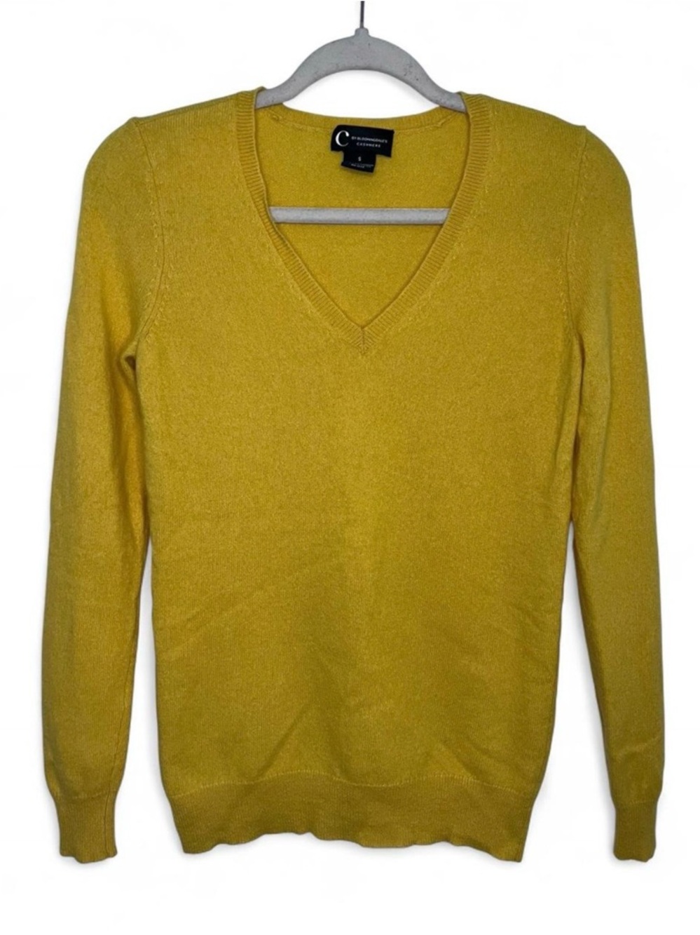 Bloomingdale's Women’s V-Neck Sweater Lemon Drop Yellow 100% Cashmere size Small